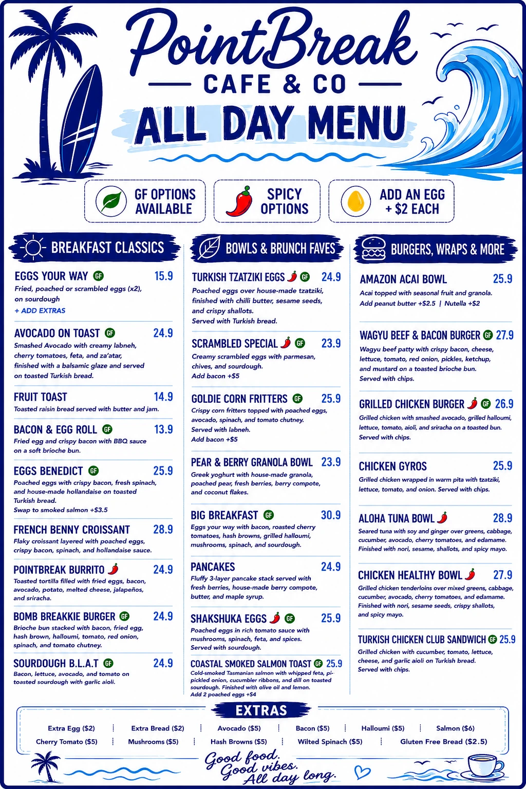 PointBreak Cafe All Day Menu